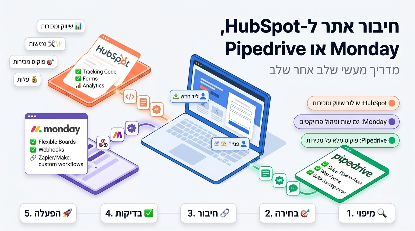 חיבור אתר ל-HubSpot, Monday או Pipedrive: מדריך מעשי שלב אחר שלב
