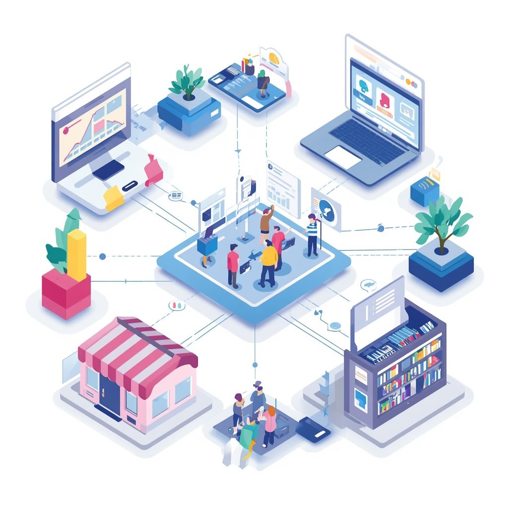 An_isometric_illustration_showing_a_customer_journey_across_multiple_channels