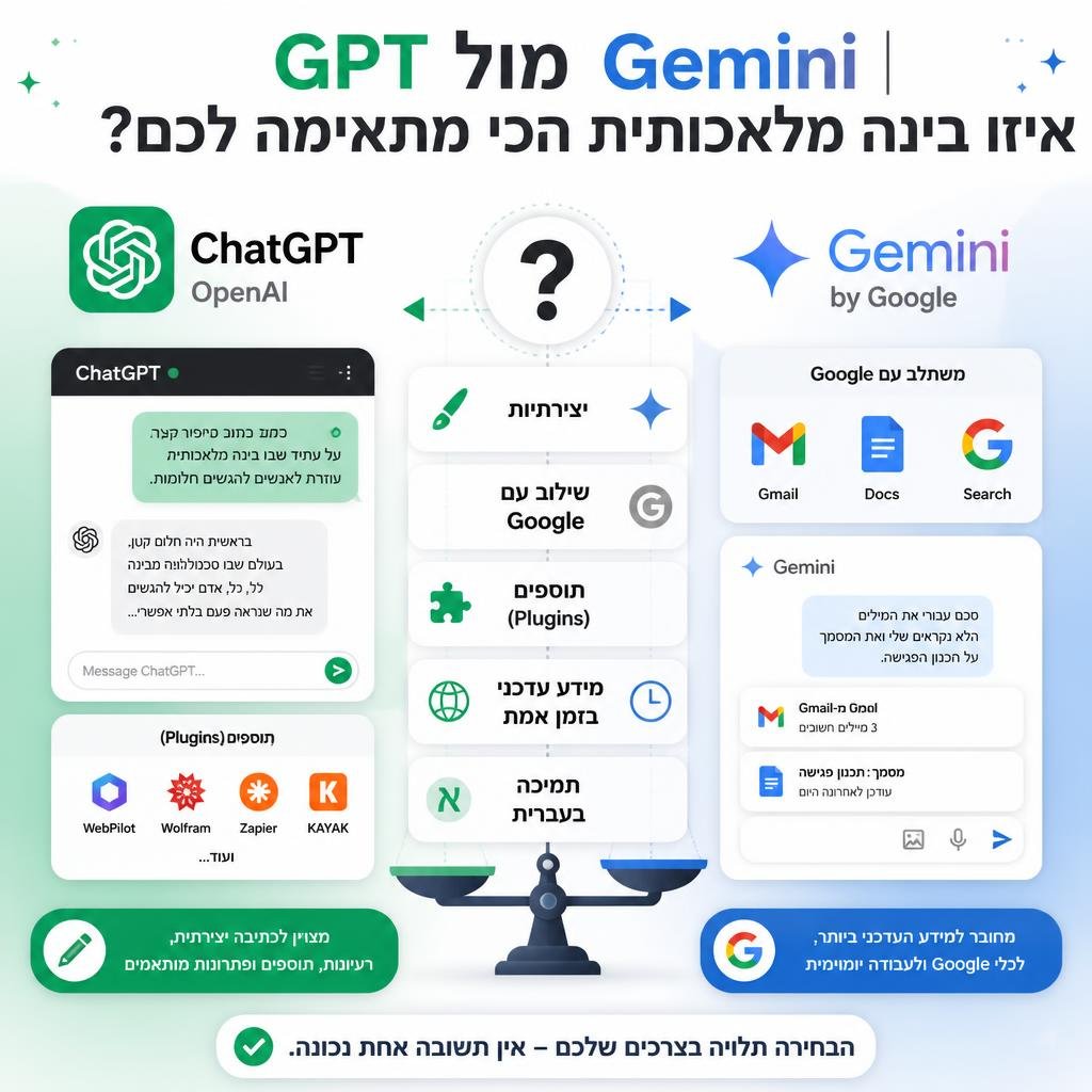 GPT מול Gemini: איזו בינה מלאכותית הכי מתאימה לכם?